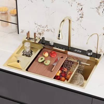 Homary Multi-function Stainless Steel Kitchen Sink 32.3" × 18.9" With Pull-out Faucet