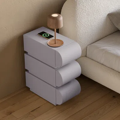 Homary Narrow Modern White Leather Smart Nightstand With Wireless Charger 3 Drawers Bedside Table With Usb 