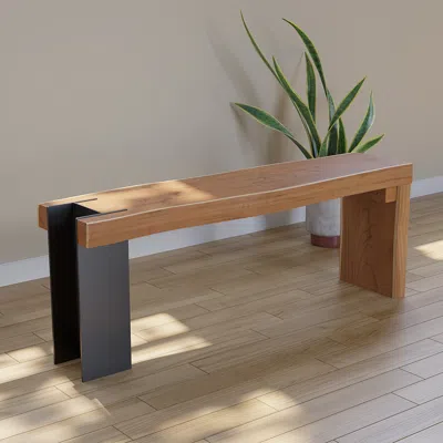 Homary Natural Wood Entryway Bench Modern Bench With Steady Metal Legs (47.2'') In Brown