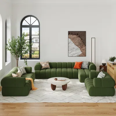 Homary Nimbus Accent Chair 83" 2-seater Channel Chenille Velvet Loveseats Sofa In Green