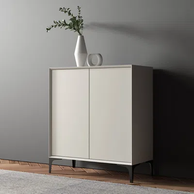 Homary Nordic Minimalist Off White Wooden Shoe Cabinet With 2-door 10-shelf