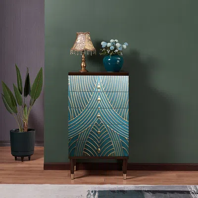 Homary Novel Blue Cabinet Gold-painted 5-drawer Chest In Large In Multi