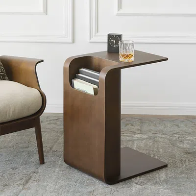 Homary Oak Wood C-style End Table Decorative Cocktail Table With Magazine Rack Organizer C Side Table In Wa In Brown