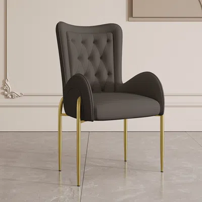Homary Oakic Dark Gray Pu Leather Upholstered Dining Chair Tufted Wingback Chair With Arm In Black