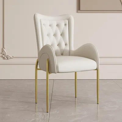 Homary Oakic White Pu Leather Upholstered Dining Chair Modern Tufted Wingback Chair With Arm 8-pieces