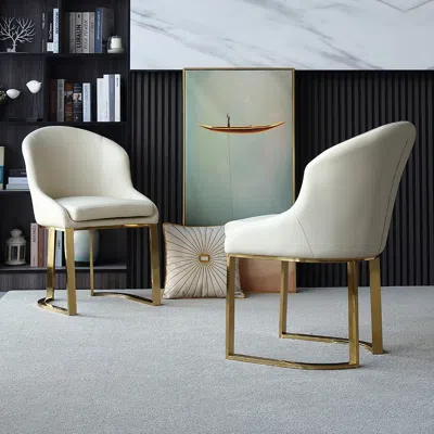 Homary Off White Dining Chair Faux Leather Upholstered Side Chair Gold Frame Set Of 2