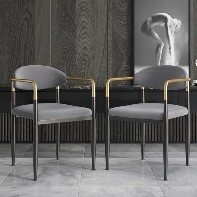 Homary Otrast Dining Chairs Pu Leather Back Velvet Upholstered Cushion Gray Arm Chair 6-pieces Dining Room 