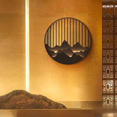 Homary Outdoor Flush Mounted Wall Lighting Sconces Led Circle Layered Mountain Pattern In Brown