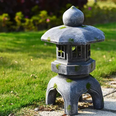 Homary Outdoor Garden Geometric Japanese Solar Lantern Sculpture Statue Asian Decor In Gray