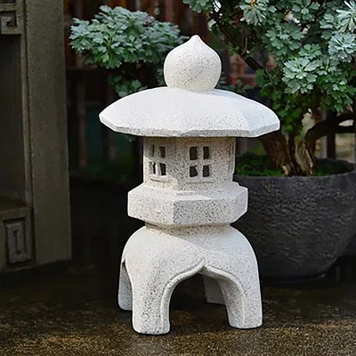Homary Outdoor Garden Geometric Japanese Solar Lantern Sculpture Statue Asian Decor In White
