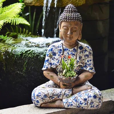 Homary Outdoor Garden Sleeping Buddha Statue Flower Pot Planter Magnesium Oxide Sculpture Decor In White