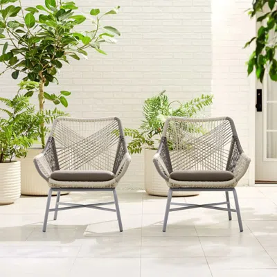 Homary Outdoor Pe Rattan Patio Chair Armchair With Cushion Pillow（set Of 2） In Gray