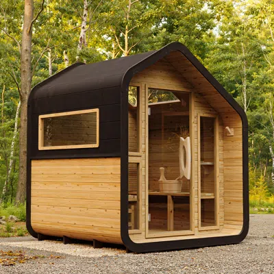 Homary Outdoor Rustic Wooden Sauna With Front Porch Canopy In Brown