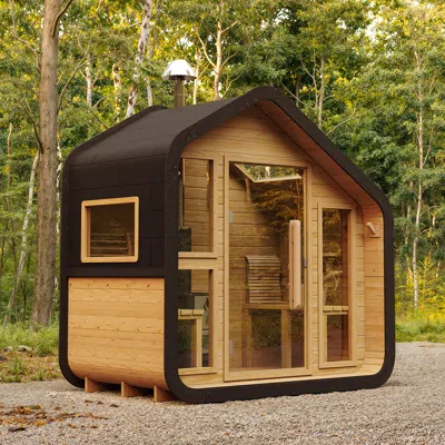 Homary Outdoor Rustic Wooden Sauna With Front Porch Canopy For 2 Person In Brown