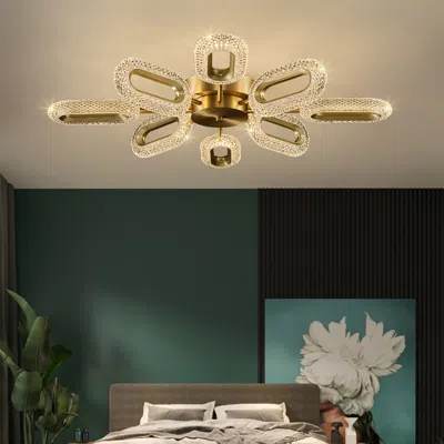 Homary Ovated Brass Semi Flush Mount Light 8-light Led Ceiling Light Ring Light Fixture In Gold