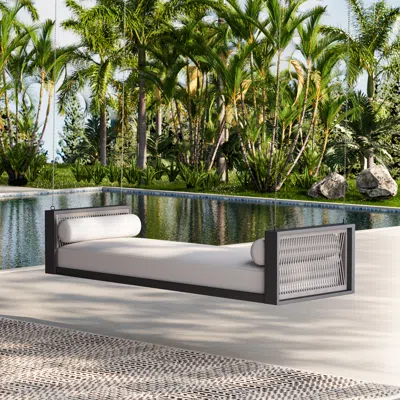 Homary Patio Woven Rope Hanging Daybed Exterior Porch Swing Chair Sofa In Gray Cushion & Pillow Included In Transparent