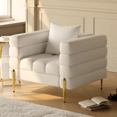 Homary Performance Leather Accent Chair Modern Modular Arm Chair In White