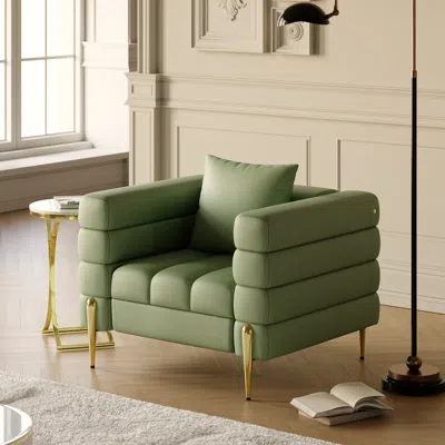 Homary Performance Leather Accent Chair Modern Modular Arm Chair In Green