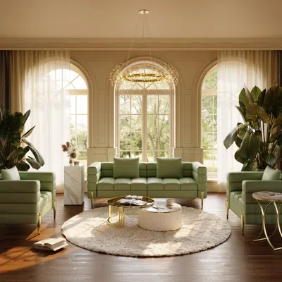 Homary Performance Leather Accent Chair Modern Modular Arm Chair 79" Modern Performance Leather Fluted 3 S In Green