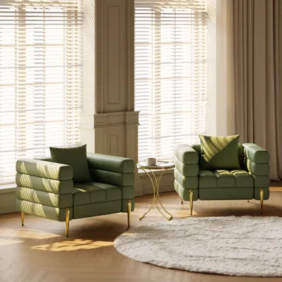 Homary Performance Leather Accent Chair Modern Modular Arm Chair Set Of 2 In Green