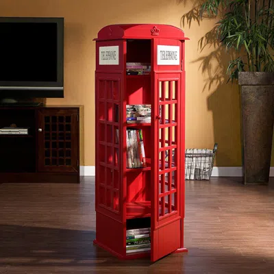 Homary Phone Booth-shaped Retro Kid's Bookcase England Style In Red