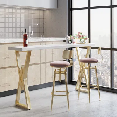 Homary Pink And Gold Swivel Adjustable Height Upholstered Bar Stool (set Of 2)