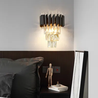 Homary Postodern Half-circle Wall Sconce 2- Light Tiered Wall Lighting With Crystal Shade In Black