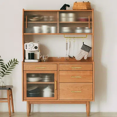 Homary Prosy Mid-century Modern Natural Sideboard With 3 Doors & 3 Shelves & 3 Drawers In Small In Brown