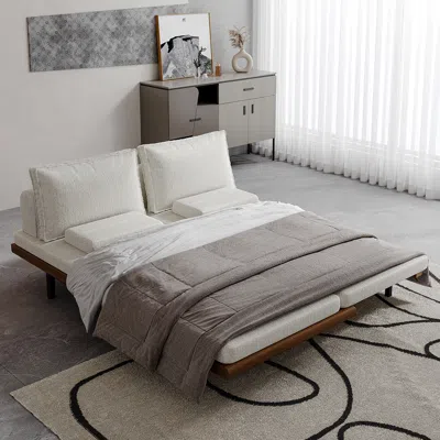 Homary Pull Out Queen Futon Bed Couch Convertible White Cotton & Linen Bed In Gray