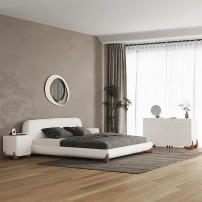 Homary Queen Bedroom Set Boucle King Size Platform Bed Frame & 2 2-drawer Nightstand & 6 Drawer Dresser In White