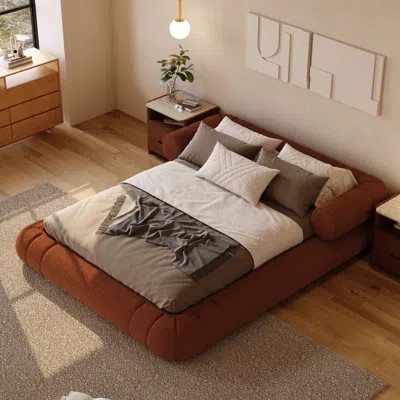 Homary Queen Size Boucle Upholstered Cloud Floor Bed Frame In Brown