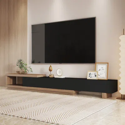 Homary Quoint 100.4" Modern Black Tv Stand Retracted & Extendable 3-drawer Media Console Walnut
