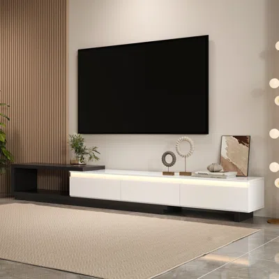 Homary Quoint 100.4" Modern Tv Stand Retracted & Extendable 3-drawer Light Media Console In Black