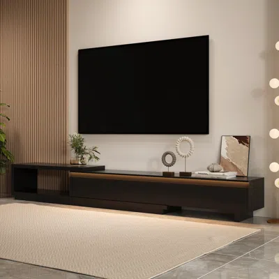 Homary Quoint 100.4" Modern Tv Stand Retracted & Extendable 3-drawer Light Media Console Black In Brown