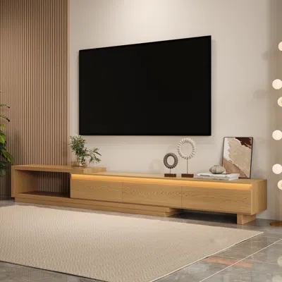 Homary Quoint 100.4" Modern Tv Stand Retracted & Extendable 3-drawer Light Media Console  Natural In Brown