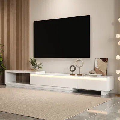 Homary Quoint 100.4" Modern Tv Stand Retracted & Extendable 3-drawer Light Media Console White