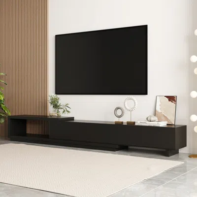 Homary Quoint 100.4" Modern Tv Stand Retracted & Extendable 3-drawer Media Console Black