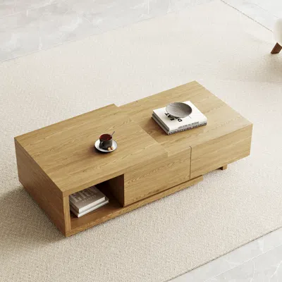 Homary Quoint 68.9" Modern Natural Coffee Table Retracted & Extendable With 2-drawer In Brown
