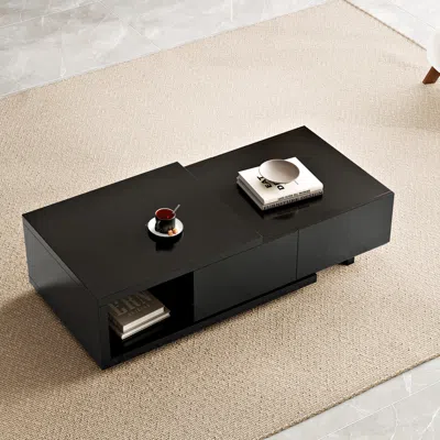 Homary Quoint 68.9" Modern White & Black Coffee Table Retracted & Extendable With 2-drawer