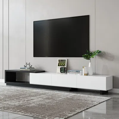 Homary Quoint Modern Tv Stand Retracted & Extendable 3-drawer Media Console For Tv Up To 80" In Black