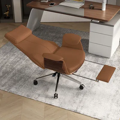 Homary Reclining Leather Office Desk Chair High Back Adjustable Swivel Brown Executive Chair
