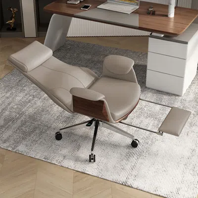 Homary Reclining Leather Office Desk Chair High Back Adjustable Swivel Modern Executive Chair In Khaki In Gray