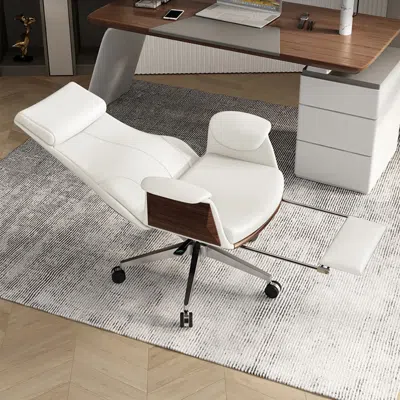 Homary Reclining Leather Office Desk Chair High Back Adjustable Swivel Modern Executive Chair In White