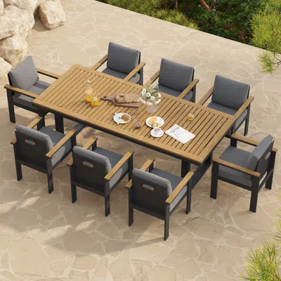Homary Rectangle Teak Wood & Aluminum Outdoor Patio Dining Table Modern Yard & Patio Furniture For 6 - 8 Pe In Gray
