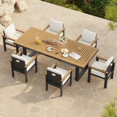 Homary Rectangle Teak Wood & Aluminum Outdoor Patio Dining Table Modern Yard & Patio Furniture For 6 - 8 Pe In Brown