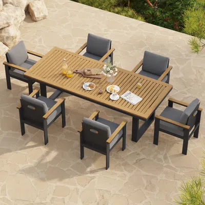 Homary Rectangle Teak Wood & Aluminum Outdoor Patio Dining Table Modern Yard & Patio Furniture For 6 - 8 Pe In Brown