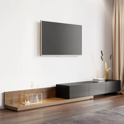 Homary Rectangle Wood Extendable Tv Stand Black And Walnut Floor Media Console With 3 Drawers