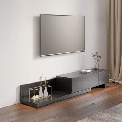 Homary Rectangle Wood Extendable Tv Stand Black Floor Media Console With 3 Drawers