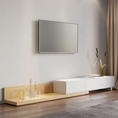 Homary Rectangle Wood Extendable Tv Stand Natural And White Floor Media Console With 3 Drawers In Gray