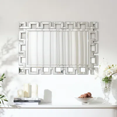 Homary Rectangular 35" Decorative Wall Mirror With Geometric Beveled Frame In White